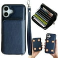 thumbnail image 1 of Dteck for iPhone 16 Plus Case Detachable Wallet Case with 11-Card Holder, 2 in 1 PU Leather Zipper Purse with Wristlet for Women Men, Durable Shockproof Phone Cover for iPhone 16 Plus,Blue, 1 of 6