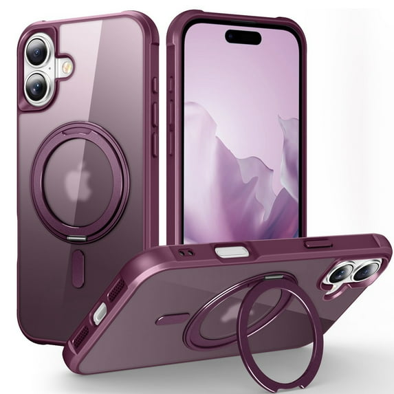 Dteck for iPhone 16 Plus Case with Invisible Magnetic 360° Rotating Stand,Compatible with MagSafe,Military-Grade Drop Protection Shockproof Bumper Translucent Case for iPhone 16 Plus,Winered