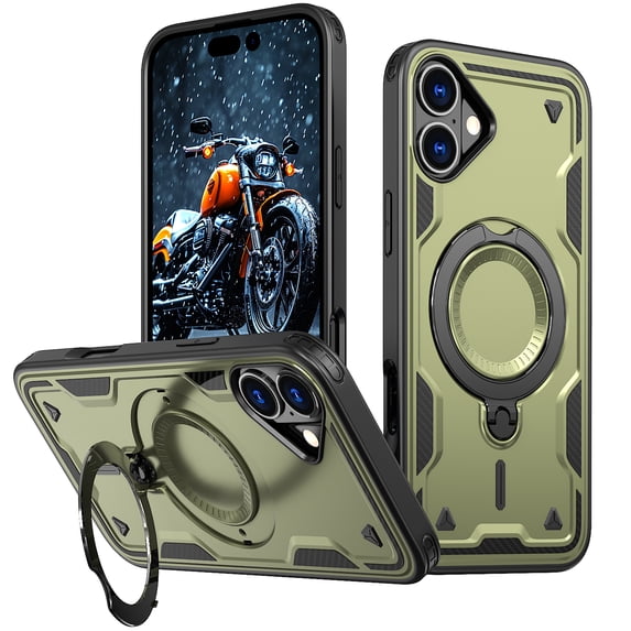 Dteck for iPhone 16 Plus Case, Magnetic for Car Holder Mount Holder 360 Degree Rotated Kickstand Ring Heavy Duty Protection Hard Rugged Protective Phone Cover, Olivegreen