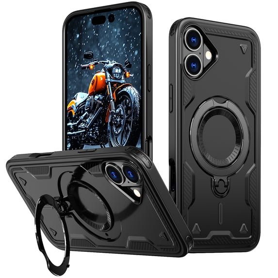 Dteck for iPhone 16 Plus Case, Magnetic for Car Holder Mount Holder 360 Degree Rotated Kickstand Ring Heavy Duty Protection Hard Rugged Protective Phone Cover, Black