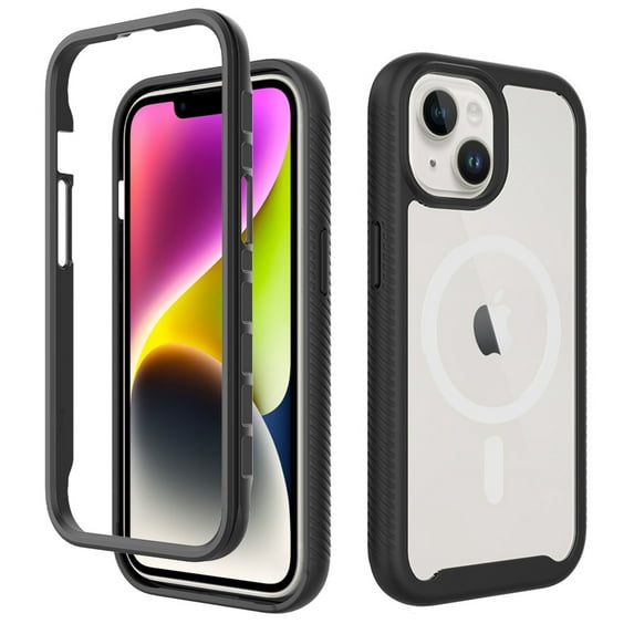 Dteck for iPhone 16 Plus Case Magnetic Compatible with MagSafe, iPhone 16 Plus Case with Built-in Screen Protector, Durable Rubber Bumper Clear Back Shockproof Protective Case,Black