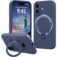 thumbnail image 1 of Dteck for iPhone 16 Plus Case with Stand, Slim Liquid Silicone Phone Cases for iPhone 16 Plus Compatible with MagSafe Magnetic Ring Kickstand Case Full Camera Protection,Navy Blue, 1 of 5