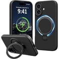 thumbnail image 1 of Dteck for iPhone 16 Plus Case with Stand, Slim Liquid Silicone Phone Cases for iPhone 16 Plus Compatible with MagSafe Magnetic Ring Kickstand Case Full Camera Protection,Black, 1 of 5