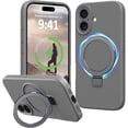 thumbnail image 1 of Dteck for iPhone 16 Plus Case with Stand, Slim Liquid Silicone Phone Cases for iPhone 16 Plus Compatible with MagSafe Magnetic Ring Kickstand Case Full Camera Protection,Gray, 1 of 5