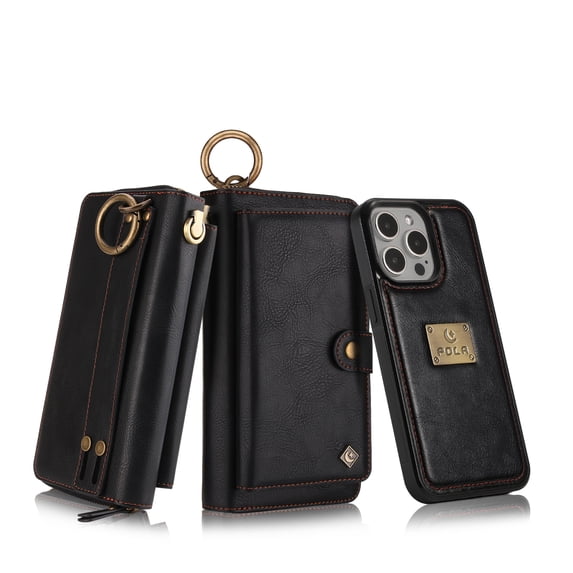 Dteck for iPhone 16 Plus Case Wallet with 14-Card Holder Soft PU Leather Handbag Purse with Metal Clip, Zipper Pocket Wallet with Detachable Phone Case for iPhone 16 Plus,Black