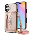 thumbnail image 1 of Dteck for iPhone 16 Plus Crossbody Wallet Case, Card Holder Kickstand Phone Case for Women with Lanyard, Durable Shockproof Slim Back Protective Cover for iPhone 16 Plus,Pink, 1 of 8