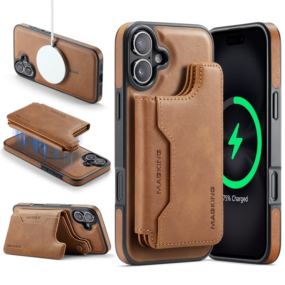 Dteck for iPhone 16 Plus Magnetic Case with Detachable Wallet Card Holder, Compatible with MagSafe, RFID Blocking Credit Slots Kickstand Shockproof Phone Cover for Women Men,Brown