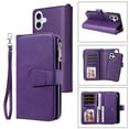 thumbnail image 1 of Dteck for iPhone 16 Plus Wallet Case, 2 In 1 Detachable Protective Phone Case Women Men Kickstand flip Cover Wrist Strap Zipper Credit Card Holder Slots for iPhone 16 Plus,Purple, 1 of 6