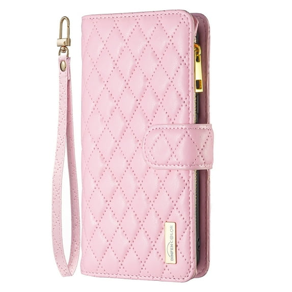 Dteck for iPhone 16 Plus Wallet Case with Card Holder, Sturdy PU Leather Case for Women Men Magnetic Flip Zipper Wristlet Strap Kickstand Phone Case for iPhone 16 Plus,Pink