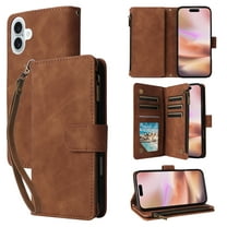 Dteck for iPhone 16 Plus Wallet Case, Crossbody Phone Purse with Card Holder for Women Men, Soft PU Leather Zipper Carry Cover with Shoulder Strap for iPhone 16 Plus,Brown