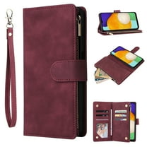 Dteck for iPhone 16 Plus Wallet Case,Soft PU Leather Wallet Case Magnetic Buckle Flip Cover with Card Slots/Zipper Pocket/Hand Strap for iPhone 16 Plus,Winered