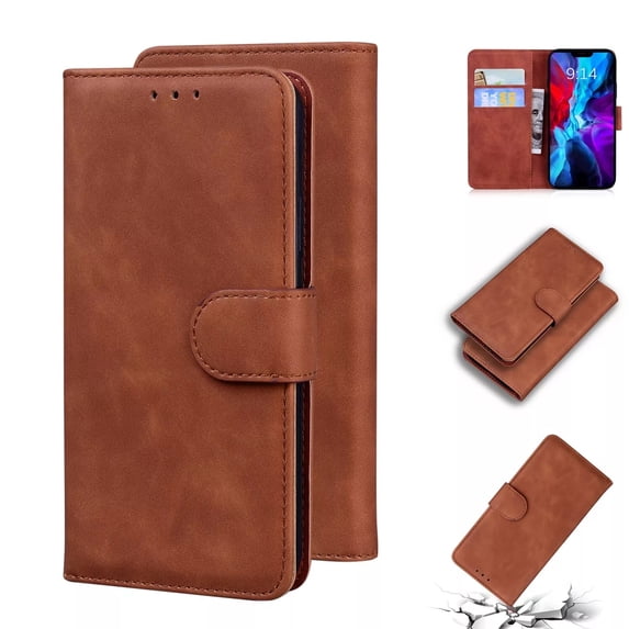 Dteck For iPhone 16 Plus Wallet Pocket Case, Shockproof PU Leather Flip Wallet Case Cover with Card Slot Holder Kickstand Protective Phone Case, Brown