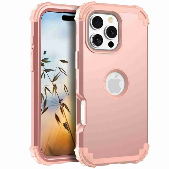 Dteck for iPhone 16 Pro, 3 in 1 Full Body Rugged Shockproof Slim Hybrid Heavy Duty Hard PC Cover Soft Silicone Rugged Bumper Protective Case, Rosegold