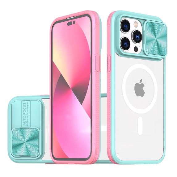 Dteck for iPhone 16 Pro Case 2024, Compatible with MagSafe, Strong Magnetic Clear Case with Slide Lens Cover Soft TPU Shockproof Bumper PC Matte Phone Case iPhone 16 Pro, Blue
