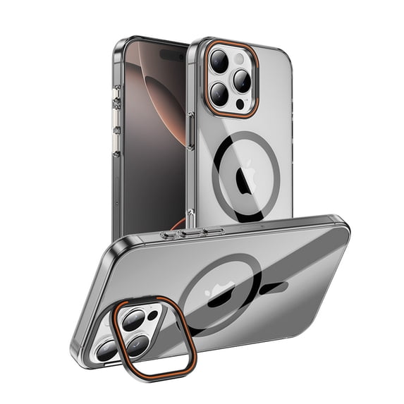 Dteck for iPhone 16 Pro Case with Built-in Camera Lens Stand, Compatible with MagSafe, Anti-Yellow Clear Military-Grade Protection Magnetic Slim 16 Pro Max Case 6.3",Black