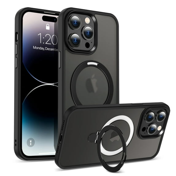Dteck for iPhone 16 Pro Case with Camera Control Magnetic Ring Stand, Compatible with MagSafe, Frosted Translucent Slim Phone Grip Cover 6.3 Inch,Black