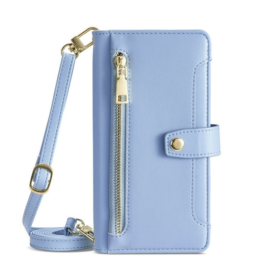 Dteck for iPhone 16 Pro Case Crossbody Wallet, Zipper Phone Case with 6 Credit Card Holder Wrist Strap Purse Leather Cover for Women Compatible with iPhone 16 Pro, Blue