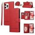 thumbnail image 1 of Dteck for iPhone 16 Pro Case with Shoulder/Wrist Strap,Magnetic Leather Case Card Slots Wallet with Mirror Shockproof TPU Kickstand Cover for iPhone 16 Pro,Red, 1 of 8