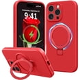 thumbnail image 1 of Dteck for iPhone 16 Pro Case with Stand, Slim Liquid Silicone Phone Cases for iPhone 16 Pro Compatible with MagSafe Magnetic Ring Kickstand Case Full Camera Protection,Red, 1 of 5