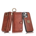 thumbnail image 1 of Dteck for iPhone 16 Pro Case Wallet with 14-Card Holder Soft PU Leather Handbag Purse with Metal Clip, Zipper Pocket Wallet with Detachable Phone Case for iPhone 16 Pro,Brown, 1 of 7