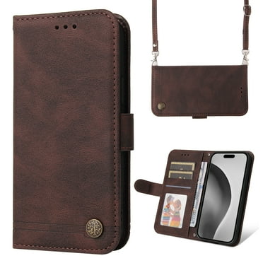 Dteck for iPhone 16 Pro Case Wallet with Card Holder, Crossbody Wallet Flip Cover for iPhone 16 Pro 6.3 Inch Men/Women, Shoulder Strap and Kickstand, Brown