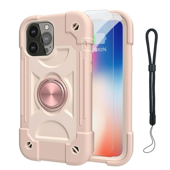 Dteck for iPhone 16 Pro Mac Case with Screen Protector (2 Packs), 360°Rotate Ring Stand Military Grade Drop Protection Full Body Cute Case for iPhone 16 Pro Max 6.9 Inch,Rosegold