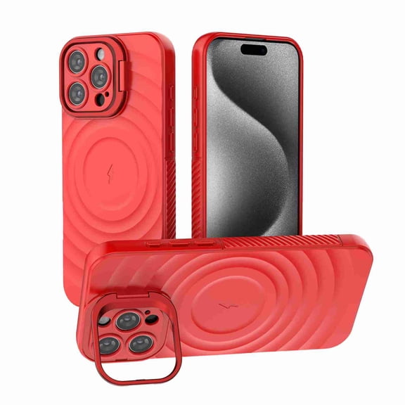 Dteck for iPhone 16 Pro Magnetic Case, Cute Wave Textured Full Body Protective Case with Kickstand Full Camera Protection Compatible with MagSafe Wireless Charging for Man Woman, Red