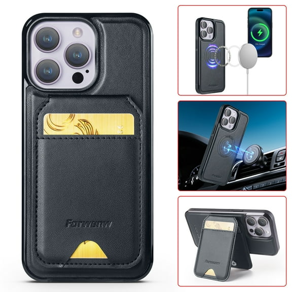 Dteck for iPhone 16 Pro Magnetic Case with Detachable 2-in-1 Card Holder,Shockproof PU Leather Durable Kickstand Wallet for Women Men Case Cover for iPhone 16 Pro,Black