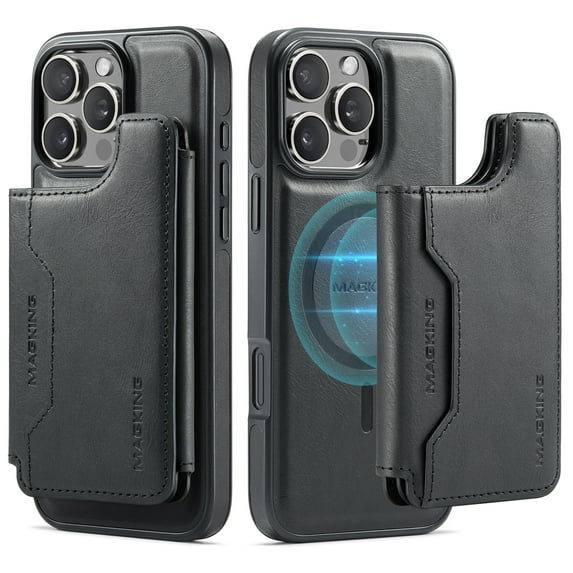 Dteck for iPhone 16 Pro Magnetic Case with Detachable Wallet Card Holder, Compatible with MagSafe, RFID Blocking Credit Slots Kickstand Shockproof Phone Cover for Women Men,Black