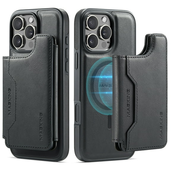 Dteck for iPhone 16 Pro Magnetic Case with Detachable Wallet Card Holder, Compatible with MagSafe, RFID Blocking Credit Slots Kickstand Shockproof Phone Cover for Women Men,Black