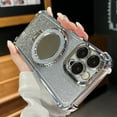 thumbnail image 1 of Dteck for iPhone 16 Pro Magnetic Kickstand Glitter Case, Four Corners Shockproof Luxury Bling Glitter Paper 2 in 1 for Women Girls Plating Ring Stand Cover, Silver, 1 of 7