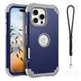 thumbnail image 1 of Dteck for iPhone 16 Pro Max with Wrist Strap, 3 in 1 Full Body Rugged Shockproof Slim Hybrid Heavy Duty Hard PC Cover Soft Silicone Rugged Bumper Protective Case, Darkblue, 1 of 5