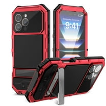 Dteck for iPhone 16 Pro Max Case with Built-in Screen Protector, Metal Heavy Duty Full Body Protective Case with Kickstand, Military Grade Shockproof Rugged Case for iPhone 16 Pro Max,Red