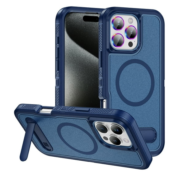 Dteck for iPhone 16 Pro Max Case with Camera Lens Protector, Compatible with MagSafe, Magnetic Heavy Duty Drop Protection Rugged Shockproof Touch Durable Phone Case with Invisible Kickstand 6.9",Blue