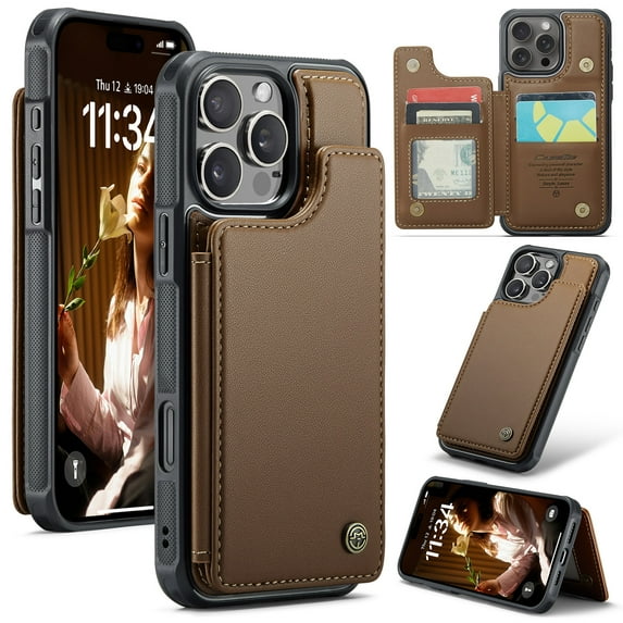 Dteck for iPhone 16 Pro Max Case with Card Holder, PU Leather Wallet Case for Women Men with RFID Blocking Card Slot Magnetic Closure Shockproof Protective Phone Cover for iPhone 16 Pro Max,Brown