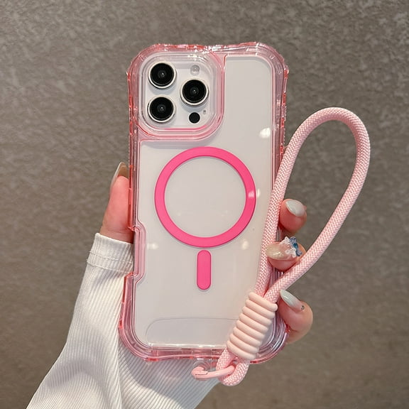 Dteck for iPhone 16 Pro Max Case Clear Compatible with MagSafe, Heavy Duty Drop Protection Rugged Shockproof 3-Layer Military Protective Tough Strap Durable Cover,Pink