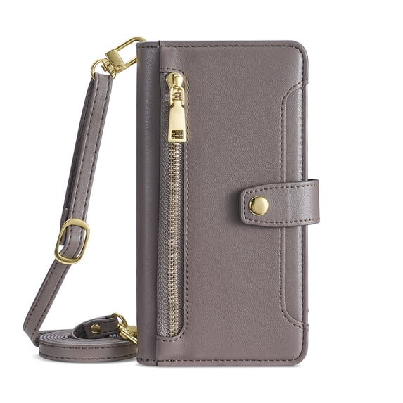 Dteck for iPhone 16 Pro Max Case Crossbody Wallet, Zipper Phone Case with 6 Credit Card Holder Wrist Strap Purse Leather Cover for Women Compatible with iPhone 16 Pro Max, Gray