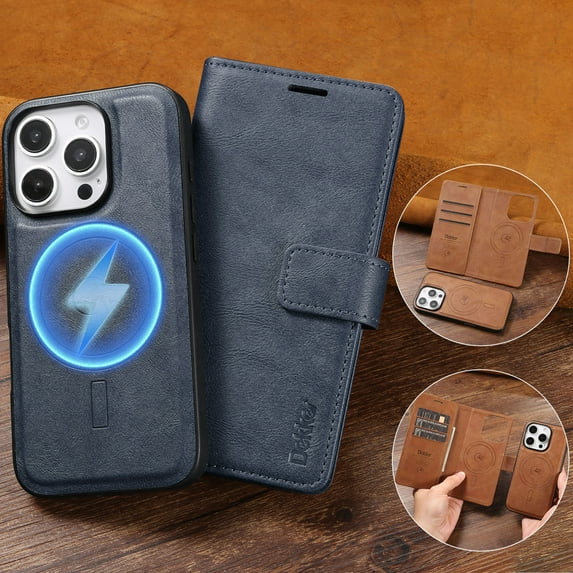 Dteck for iPhone 16 Pro Max Case Detachable Wallet Case with Card Holder, 2 in 1 PU Leather Flip Folio Case with Stand Shockproof Phone Cover 6.9 Inch 2024,Blue