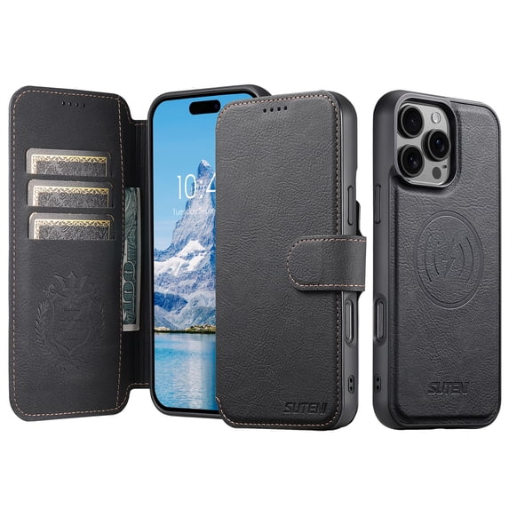 Dteck for iPhone 16 Pro Max Case Detachable Wallet Case with Card Holder, 2 in 1 Pu Leather Flip Folio Stand Shockproof Phone Cover 6.9 Inch 2024,Black