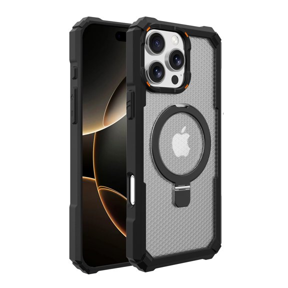 Dteck for iPhone 16 Pro Max Case with Invisible Magntic Ring Stand, Compatible with MagSafe, Military-Grade Translucent Case for iPhone 16 Pro Max,Black