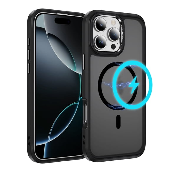 Dteck for iPhone 16 Pro Max Case with Magnetic, Compatible with MagSafe, Military Drop Protection Slim Translucent Matte Shockproof with Anti-Fingerprint Phone Case,Black