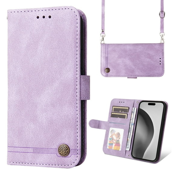 Dteck for iPhone 16 Pro Max Case Wallet with Card Holder, Crossbody Wallet Flip Cover for iPhone 16 Pro Max 6.9 Inch Men/Women, Shoulder Strap and Kickstand, Purple