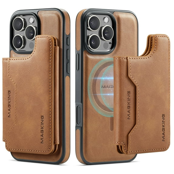 Dteck for iPhone 16 Pro Max Magnetic Case with Detachable Wallet Card Holder, Compatible with MagSafe, RFID Blocking Credit Slots Kickstand Shockproof Phone Cover for Women Men,Brown