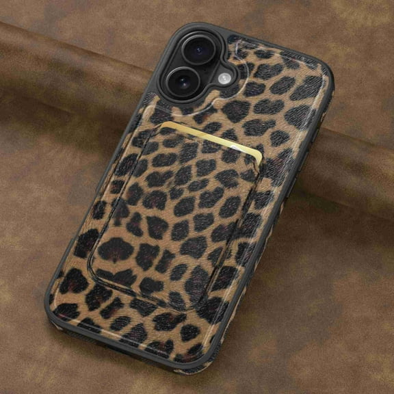 Dteck For iPhone 16 Pro Max Magnetic Wallet Detachable Card Holder Case, MagSafe Compatible Shockproof Kickstand and Wireless Charging Support, 2-in-1 Protective Cover, Lepoard Pattern