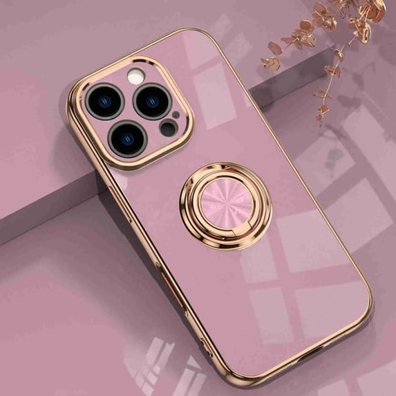 Dteck for iPhone 16 Pro Max Ring Holder Case 360 Degree Rotation Kickstand Girly Case Shiny Plating Work with Magnetic Car Mount Slim Soft TUP Case for Women Girls, Lightpurple