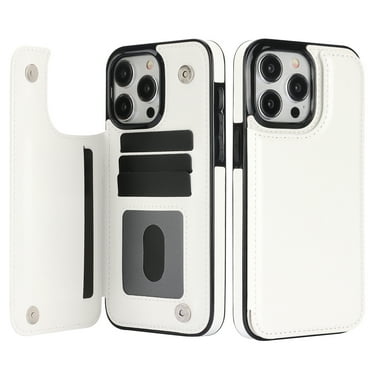 Dteck for iPhone 16 Pro Max Wallet Case with Card Holder, Classic PU Leather Kickstand Card Slots Case, Double Magnetic Clasp and Durable Shockproof Cover, White
