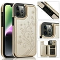 thumbnail image 1 of Dteck for iPhone 16 Pro Max Wallet Case with Card Holder, Embossed Floral PU Leather Kickstand Card Slots Case, Double Magnetic Clasp and Durable Shockproof Cover, Gold, 1 of 7
