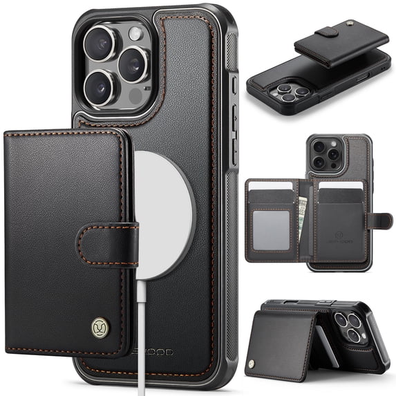 Dteck for iPhone 16 Pro Max Wallet Case Magnetic Card Holder, RFID Blocking 2 in 1 Detachable Kickstand Shockproof Cover for Women Men Compatible with Magsafe Accessory, Black