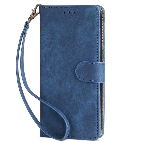 Dteck for iPhone 16 Pro Max Wallet Case, Magnetic RFID Blocking PU Leather Folio Flip Protective Cover with Wrist Strap Credit Card Holder for iPhone 16 Pro Max, Blue