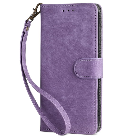 Dteck for iPhone 16 Pro Max Wallet Case, Magnetic RFID Blocking PU Leather Folio Flip Protective Cover with Wrist Strap Credit Card Holder for iPhone 16 Pro Max, Purple